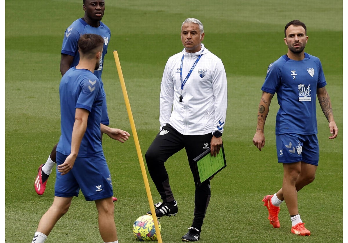 Genaro, Appiah, Pellicer y Javi Jiménez, en un entrenamiento de la semana.