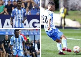 Moussa, Issa Fomba y Chupete compitiendo con la camiseta del Málaga.