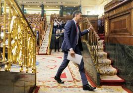 Pedro Sánchez se dirige a la tribuna ayer en el Congreso.