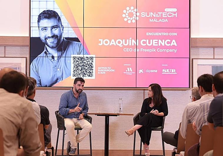 Joaquín Cuenca, CEO y cofundador de Freepik, y la periodista de SUR Nuria Triguero.