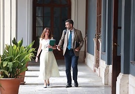 Los consejeros Rocío Díaz y Ramón Fernández-Pacheco, tras el Consejo de este martes.