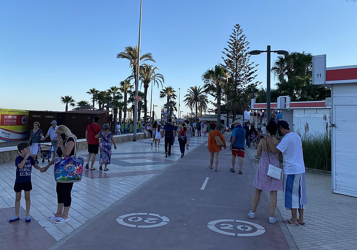 Imagen del paseo marítimo de Torre del Mar, con el carril bici en primer término.