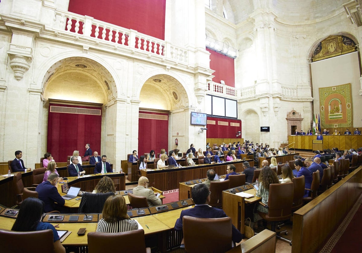 El Grupo Popular, de frente, en el último pleno del Parlamento.