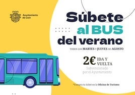 Cartel del nuevo autobús directo de Coín hacia la playa de Fuengirola.