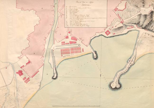 Plano del Puerto de Málaga con la linterna proyectada. Joaquín María Pery y Guzmán (1815).