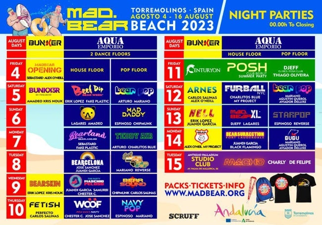 Programación nocturna del 'Mad Bear Beach 2023'.