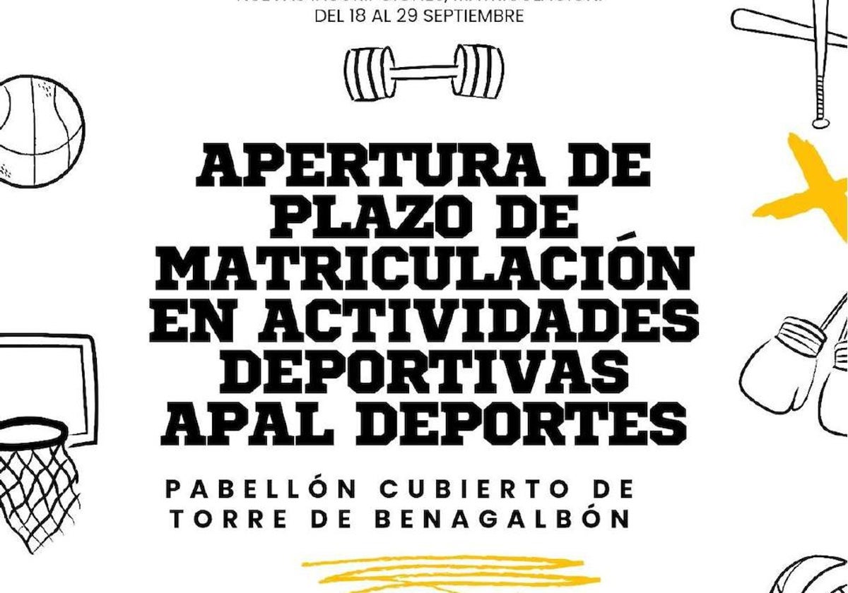 Cartel anunciador de la matriculación para las actividades deportivas.