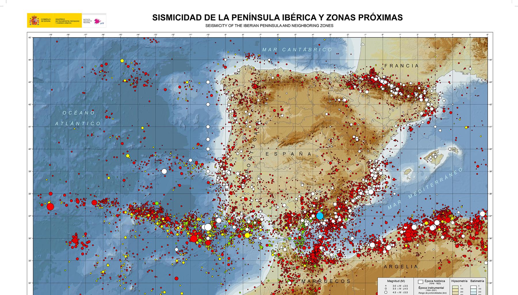 Imagen - Todos los terremotos registrados por intensidad o magnitud en la península ibérica y adyacentes.