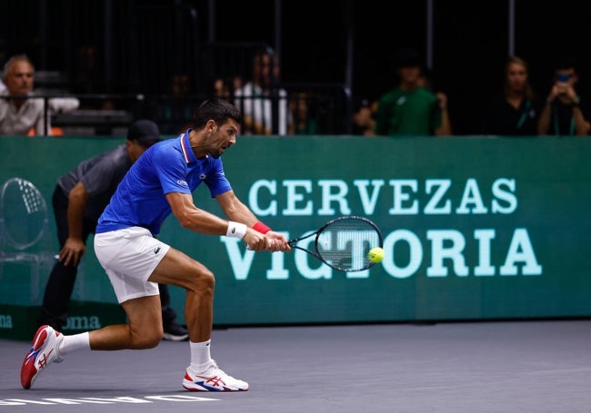 El número uno mundial, el serbio Novak Djokovic, en la fase de grupos en Valencia.