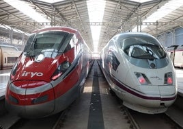 Trenes de alta velocidad de Renfe y de Iryo, en los andenes de la estación María Zambrano de Málaga.