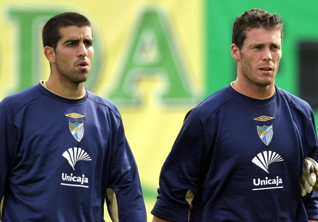 Los ex de ambos clubes, Juan Jesús Gutiérrez 'Juanito' y Calatayud, de jóvenes en el Málaga.