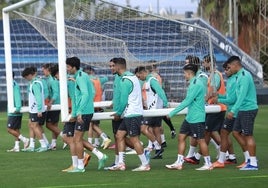 Los jugadores del Málaga, durante un entrenamiento de la semana.