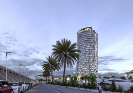 Recreación de la Torre para un hotel de lujo en el dique de Levante del Puerto de Málaga.