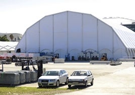 Aspecto de la carpa globo de entrenamiento para los equipos, idéntica a la de 2022.