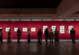 Espectadores en la sala de exposiciones del Mirador del Carmen, en Estepona.