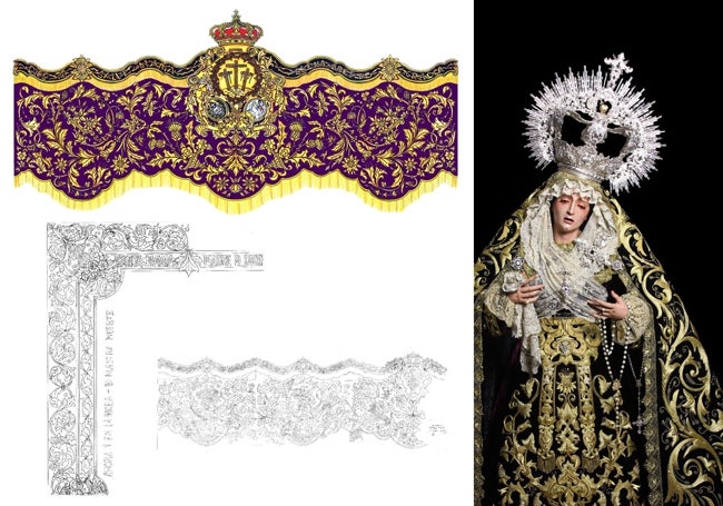 Partes del diseño del palio de la Dolorosa de la Crucifixión.