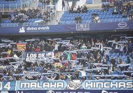 Aficionados del Málaga en La Rosaleda durante el anterior partido de Copa.