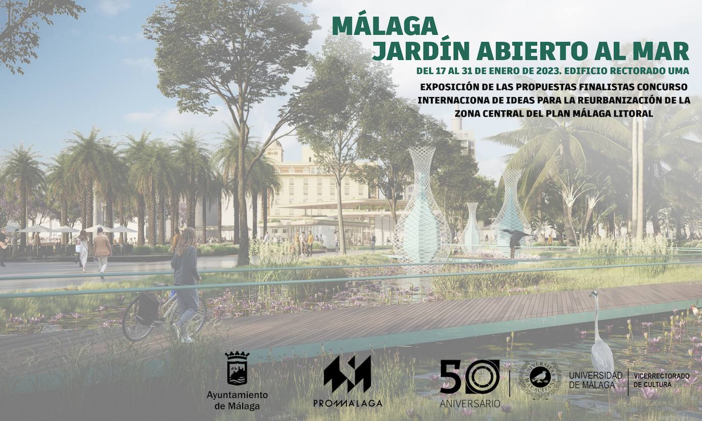 Exposición de las propuestas finalistas del concurso Internacional de ideas para la reurbanización de la zona del Plan Málaga Litoral. Hasta el 31 de enero de 2023 en el edificio del rectorado de la Universidad de Málaga.