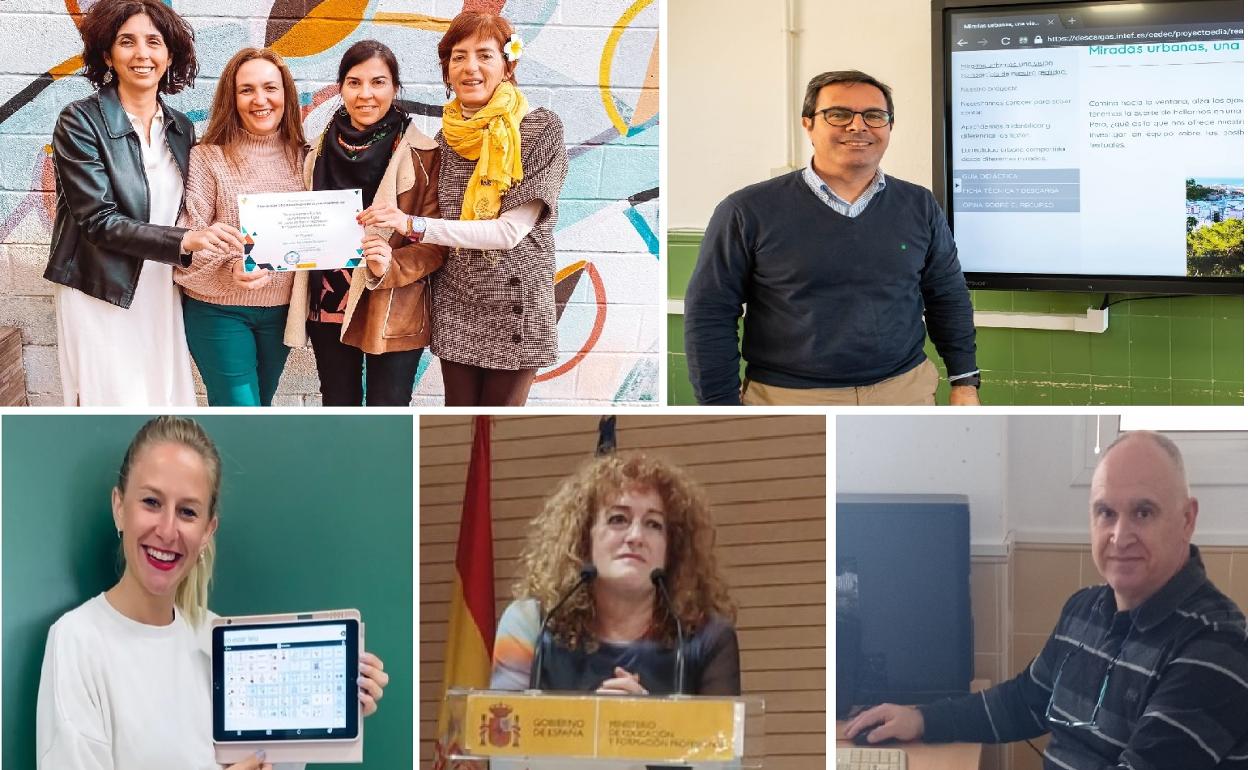 Los profesores premiados. Arriba, Teresa Romero, Laura Moreno, María Luisa de Barrio y María Soledad Aneas; Sergio Mata. Debajo, Gema Sánchez, Virginia Capilla y Antonio Domínguez. 
