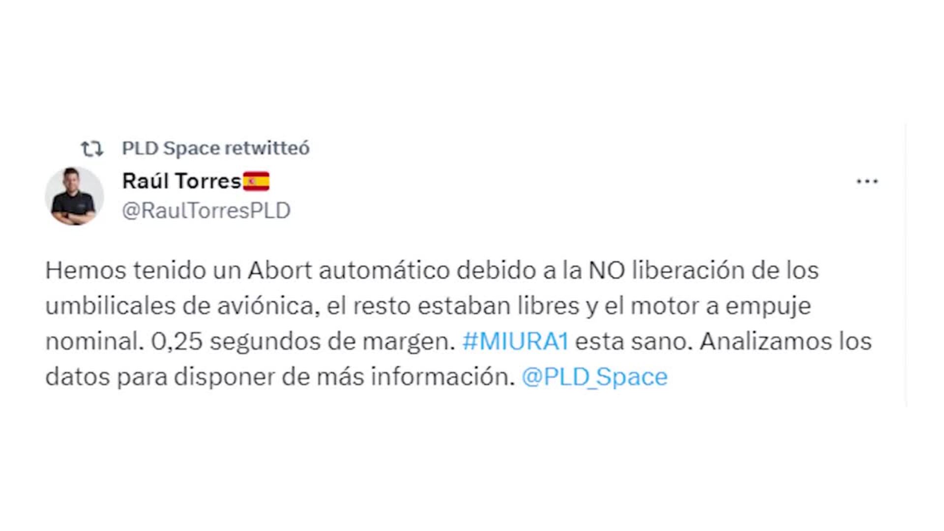 Vuelven a cancelar el lanzamiento del Miura 1 por un problema en el motor