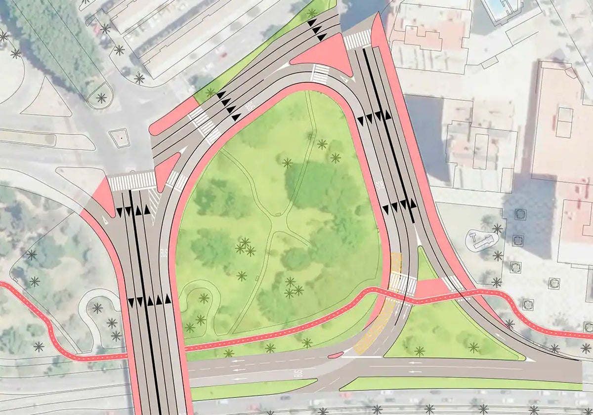 Plano de ampliación en un carril más del giro hacia la avenida de Andalucía.