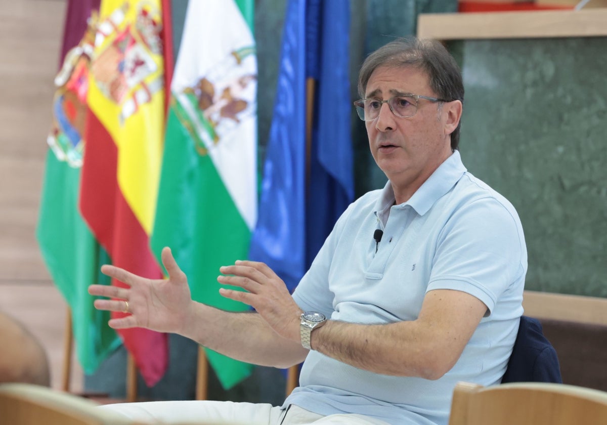 Loren Juarros, en la sala de prensa Juan Cortés de La Rosaleda.