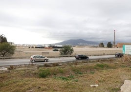 Aspecto de la antigua carretera de Cártama, con las obras del centro logístico al fondo.