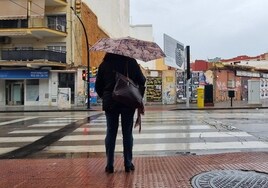 Una persona se protege bajo un paraguas, esta mañana en la capital malagueña.