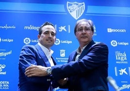 Kike Pérez y Loren Juarros, en la sala de prensa de La Rosaleda.