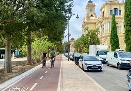 El carril bici en el que sufrió el accidente el alcalde, visto desde el lateral de la avenida de Cervantes.