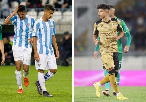 A la izquierda, una imagen de Hachim Mastour en su único partido oficial con el Málaga. A la derecha, el mismo Mastour, en la actualidad con el Union Touarga de la Primera División de Marruecos.