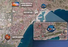 Plano de Málaga y de algunas de las actividades previstas en la Copa del Rey.