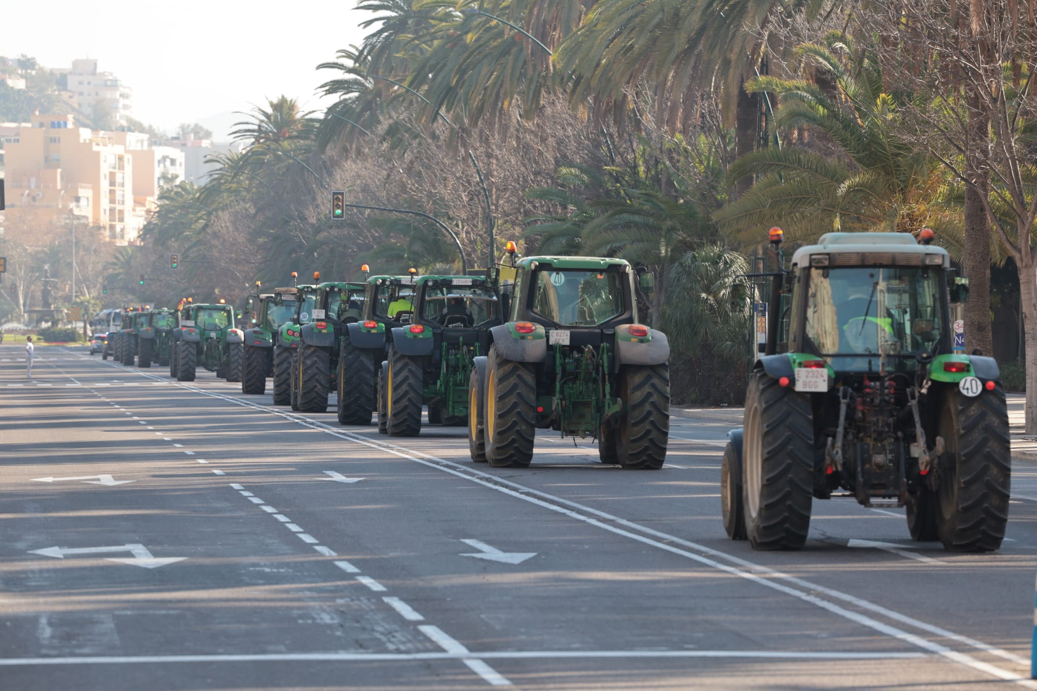 Tractores por el Centro de Málaga.