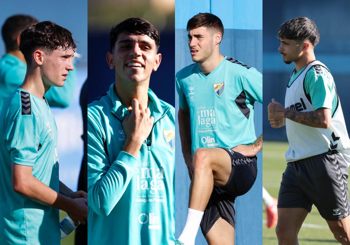 Los jugadores del Málaga Aarón Ochoa, Izan Merino, Roberto y Kevin.