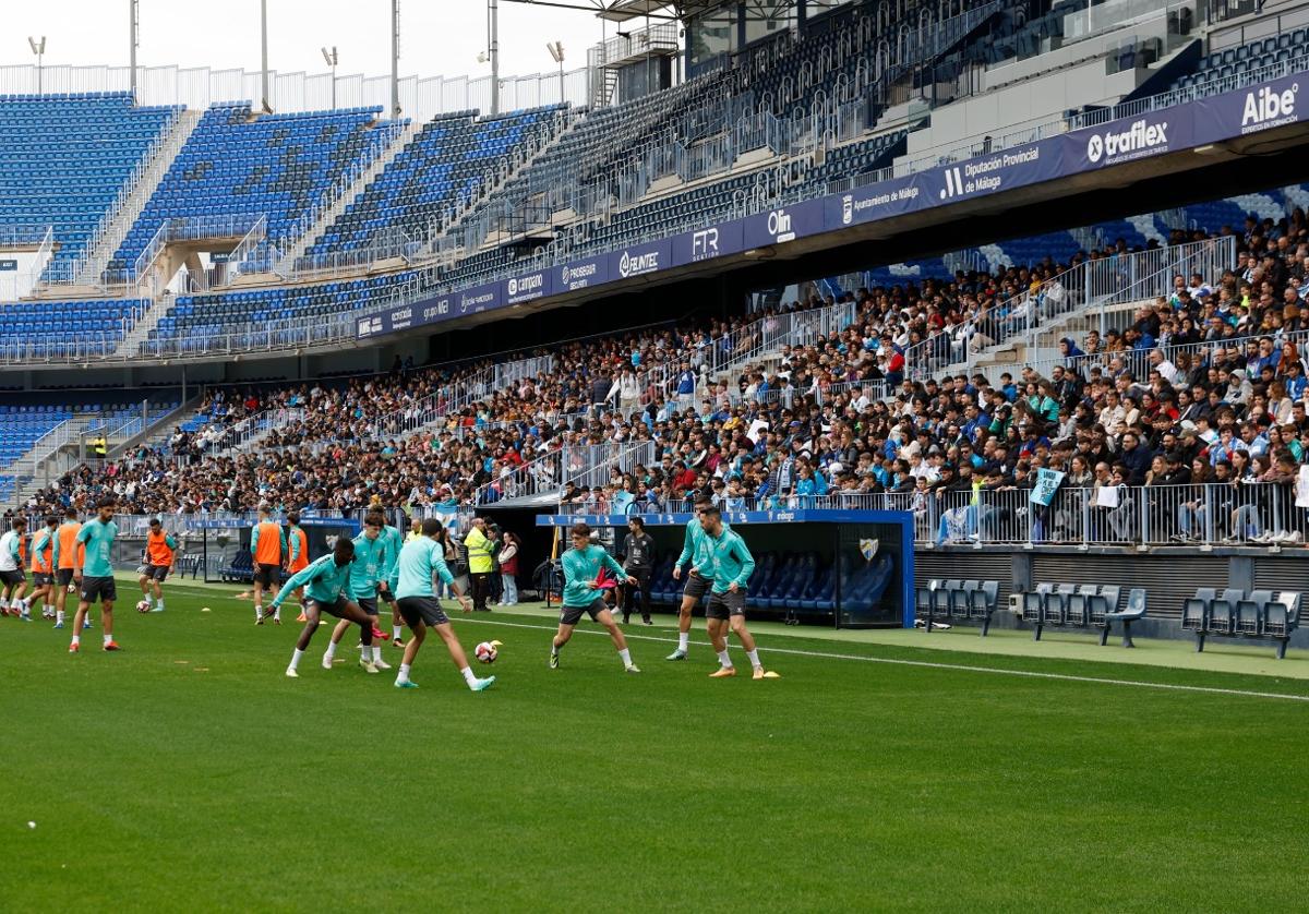 Imagen del último entrenamiento a puertas abiertas del Málaga el pasado enero.