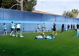Imagen de un entrenamiento del Málaga esta semana en el Anexo de La Rosaleda.
