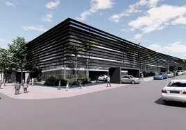 Diseño del futuro edificio de aparcamientos y ampliación del polideportivo.