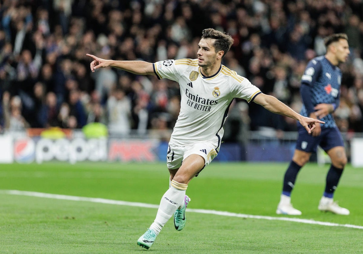 Brahim celebra un gol con el Real Madrid.