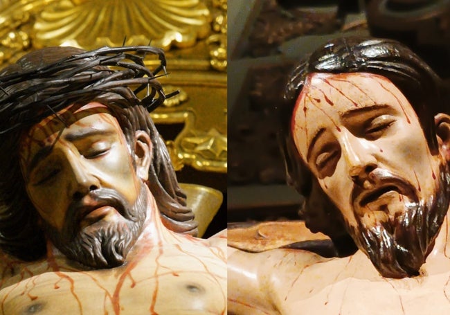 Comparativa de rostros del Cristo de la Clemencia (Mutilado) y Crucificado de la parroquia de Santiago de Málaga.