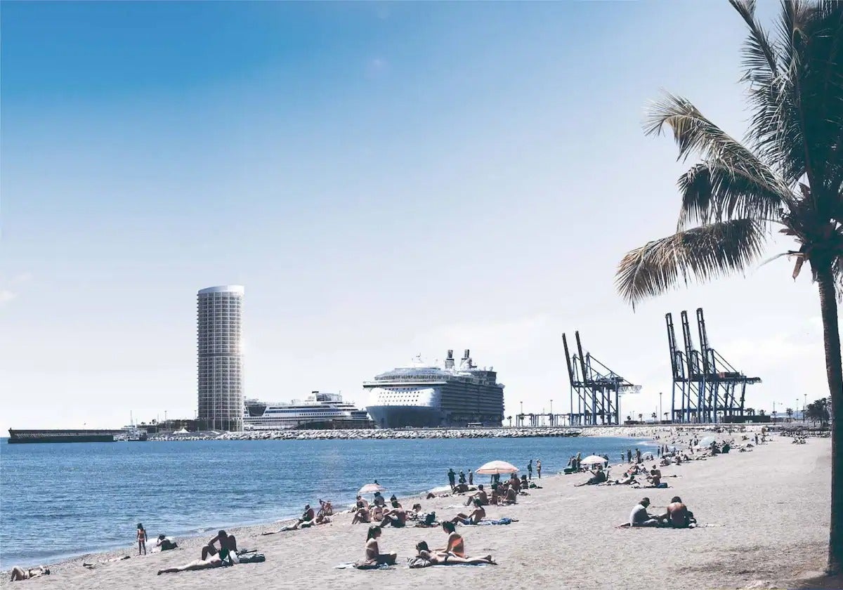 Recreación de cómo se vería el hotel de lujo desde la playa de La Malagueta.