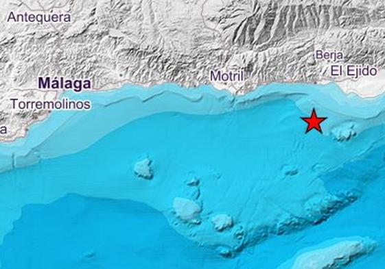 Mapa del IGN con la localización del movimiento sísmico en el Mar de Alborán, frente a la costa alemeriense