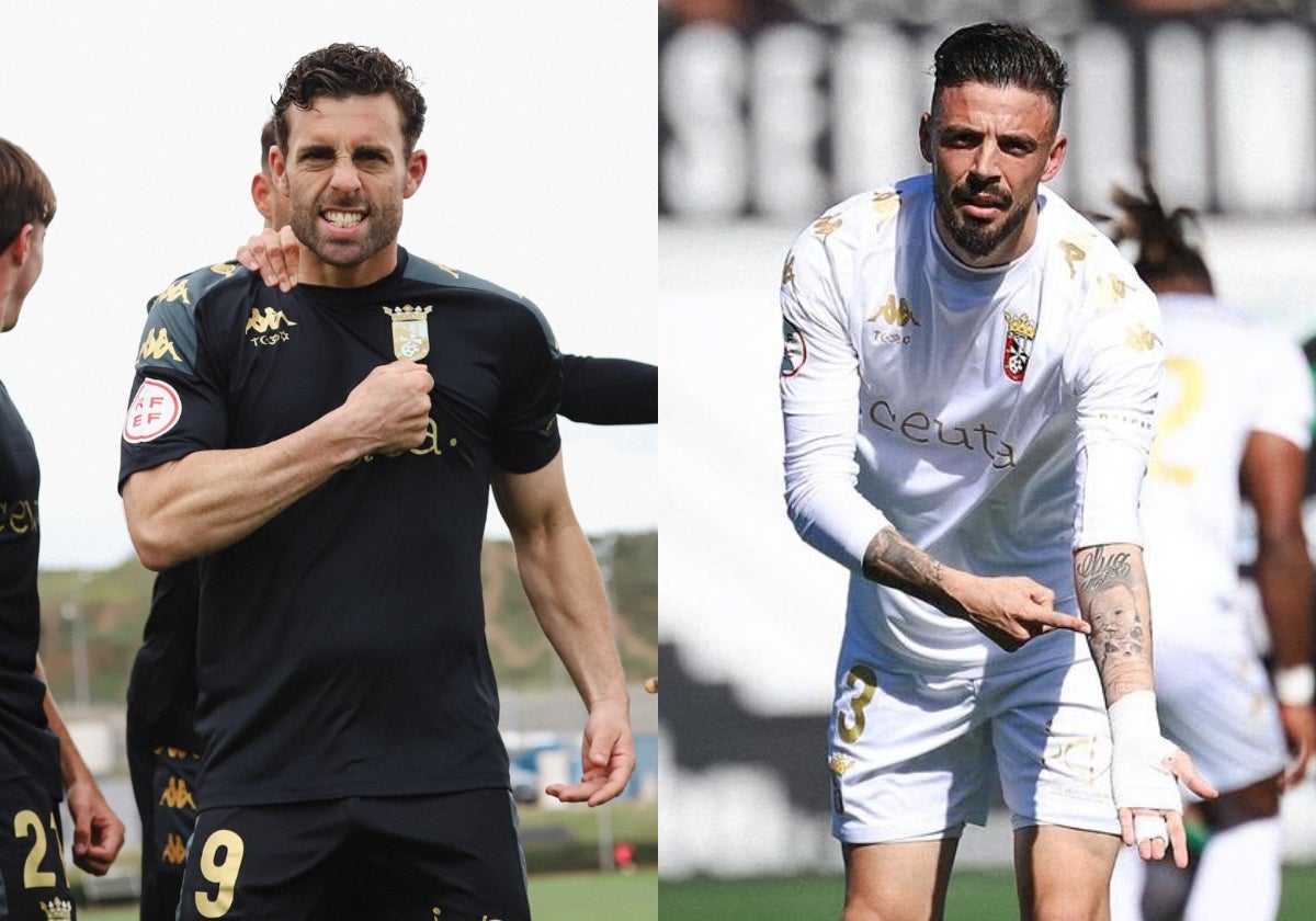 Los jugadores del Ceuta Rodri Ríos y Cristian Rodríguez.