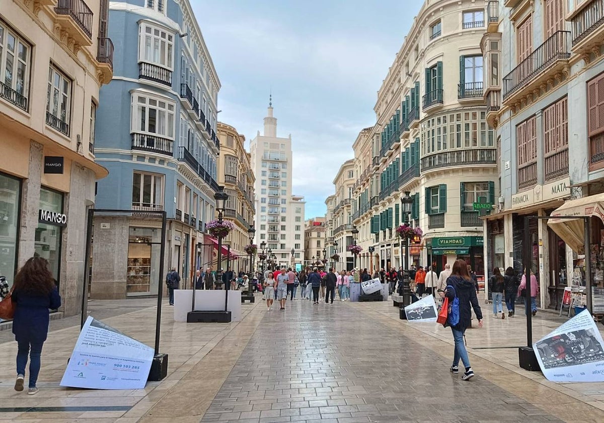 Imagen este domingo de todos los carteles de Hogar Abierto arrancados en calle Larios.