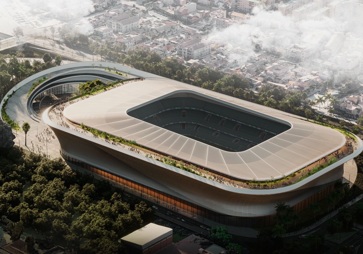 Recreación del estadio La Rosaleda tras la remodelación que se está preparando.