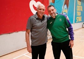 Zeljko Obradovic e Ibon Navarro, antes del entrenamiento del Unicaja.