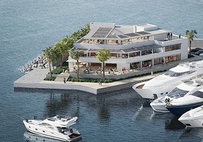 Detalle del centro náutico previsto en la punta del espigón de cierre de la playa de Huelin.