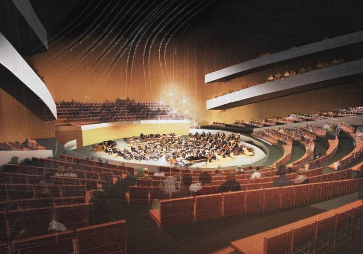 Reconstrucción de la sala principal del futuro Auditorio de Málaga.