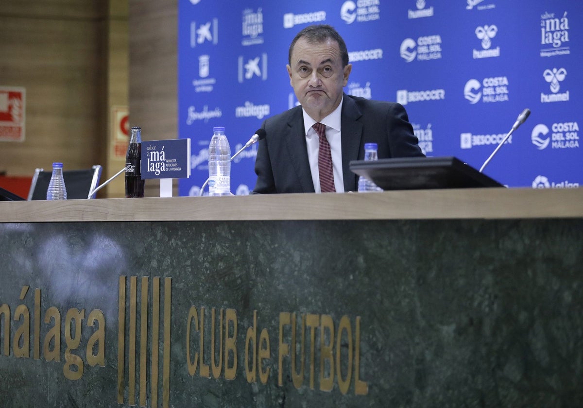 José María Muñoz, en la sala de prensa de La Rosaleda.