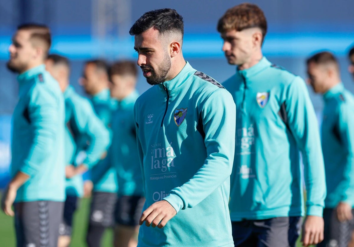 Carlos Puga, en un entrenamiento del Málaga esta temporada.