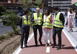 Rocío Díaz y Francisco de la Torre pasean por la renovada acera de Callejones del Perchel.